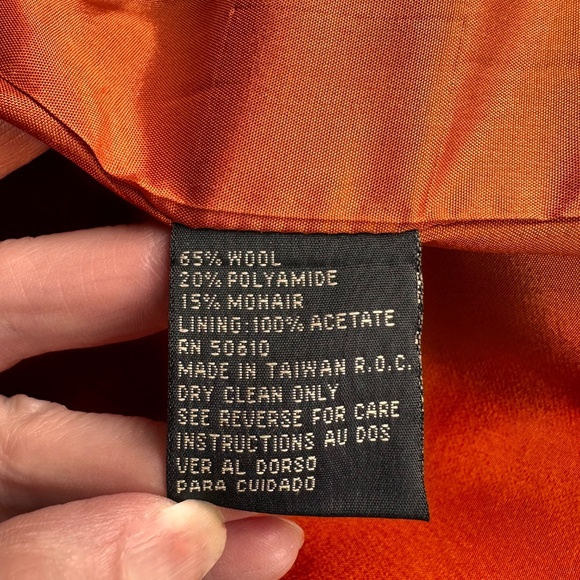 Orange Plaid 3/4 Length Jacket Wool & Mohair. Great Fall Colors c90s by Kasper - Picture 8 of 16